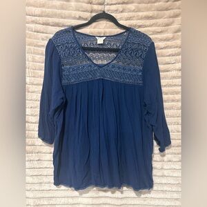 Ariat Navy Crochet Detail Blouse